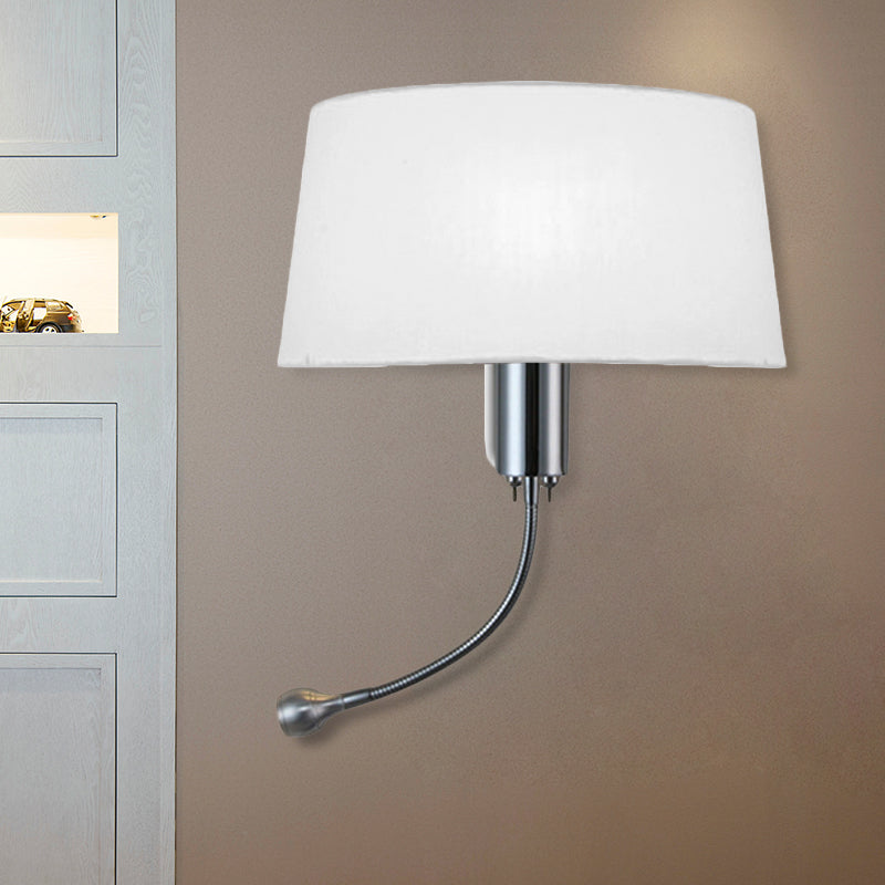 Frendorf | Schwarz/Weiß/Beige Trommel Lesewandlichte Traditionell Stoff 1 Kopf Schlafzimmer Verstellbares Wandmontiertes Licht