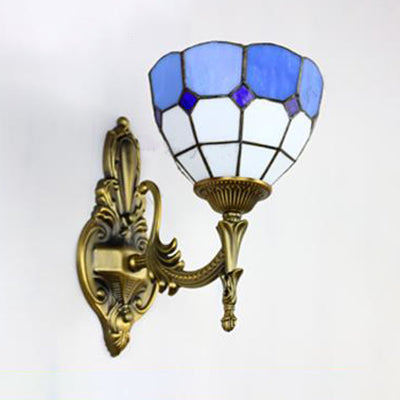 Frendorf | Wand Sconces Lampe Retro Tiffany Buntglas 1 Licht Wandmontage Licht in Gelb/Blau für Flur