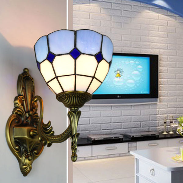 Frendorf | Wand Sconces Lampe Retro Tiffany Buntglas 1 Licht Wandmontage Licht in Gelb/Blau für Flur