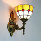 Frendorf | Wand Sconces Lampe Retro Tiffany Buntglas 1 Licht Wandmontage Licht in Gelb/Blau für Flur