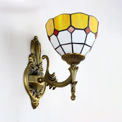 Frendorf | Wand Sconces Lampe Retro Tiffany Buntglas 1 Licht Wandmontage Licht in Gelb/Blau für Flur