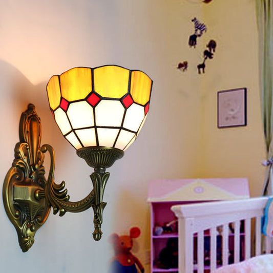 Frendorf | Wand Sconces Lampe Retro Tiffany Buntglas 1 Licht Wandmontage Licht in Gelb/Blau für Flur