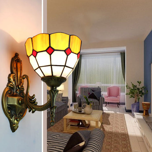 Frendorf | Wand Sconces Lampe Retro Tiffany Buntglas 1 Licht Wandmontage Licht in Gelb/Blau für Flur