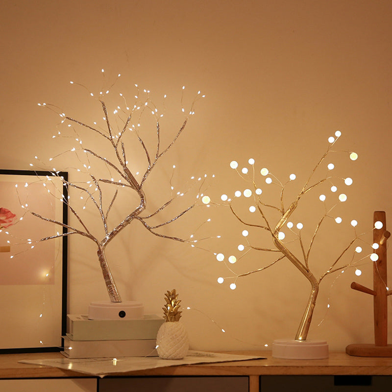Frendorf | Künstlerische Perlbaum LED Tischlampe Metall Mädchen Nachttisch Batterie betrieben Nachtlicht