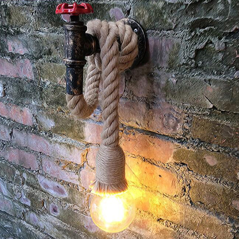 Frendorf | 1-Licht Wasserhahn Wandleuchte Industrielle Schwarze Eisen Wandlichtarmatur mit Seilstecker