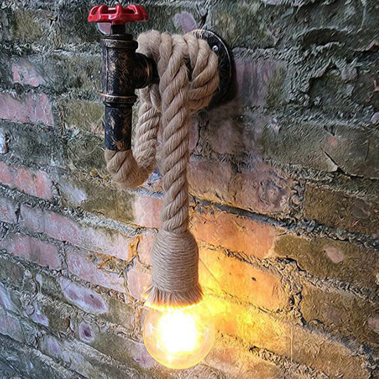 Frendorf | 1-Licht Wasserhahn Wandleuchte Industrielle Schwarze Eisen Wandlichtarmatur mit Seilstecker