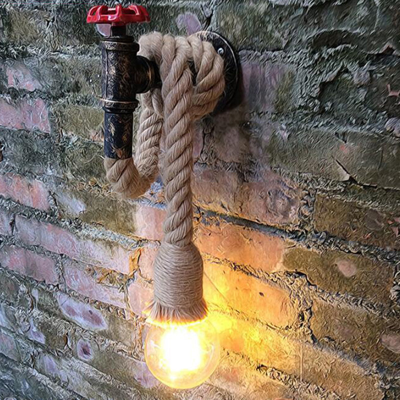Frendorf | 1-Licht Wasserhahn Wandleuchte Industrielle Schwarze Eisen Wandlichtarmatur mit Seilstecker