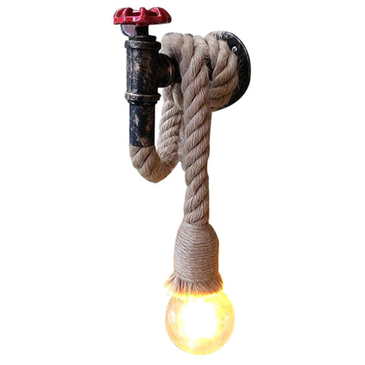 Frendorf | 1-Licht Wasserhahn Wandleuchte Industrielle Schwarze Eisen Wandlichtarmatur mit Seilstecker