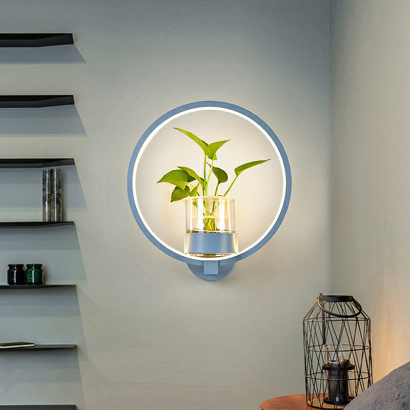 Frendorf | Künstlerische Loop-förmige Wandlampe Metall Nachttisch Wandlicht mit klarem Glas PflanzenTopf