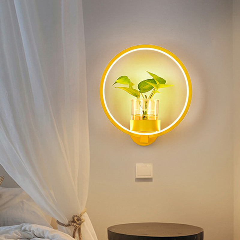 Frendorf | Künstlerische Loop-förmige Wandlampe Metall Nachttisch Wandlicht mit klarem Glas PflanzenTopf