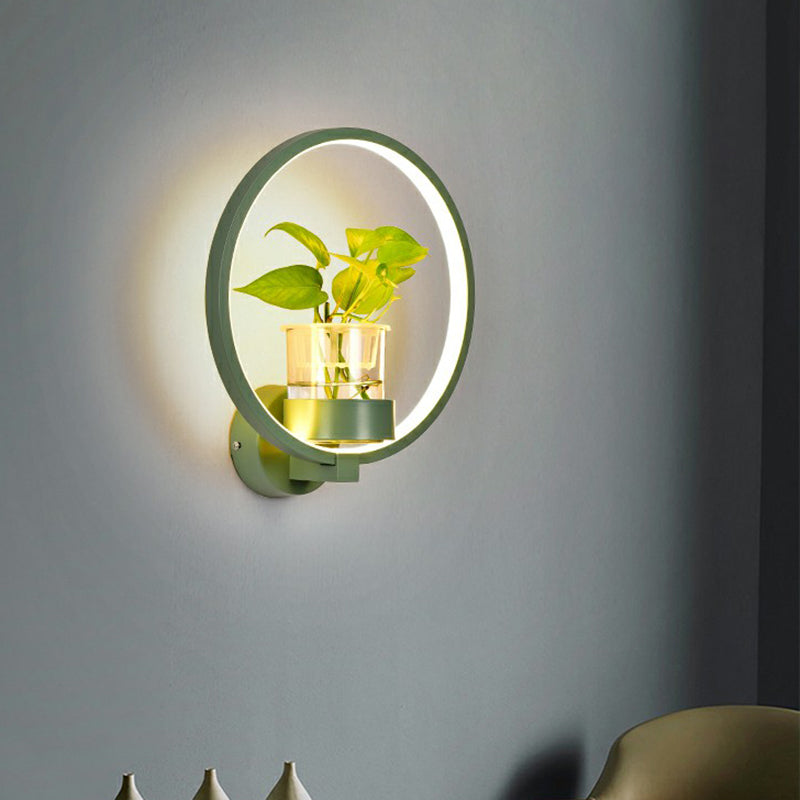 Frendorf | Künstlerische Loop-förmige Wandlampe Metall Nachttisch Wandlicht mit klarem Glas PflanzenTopf