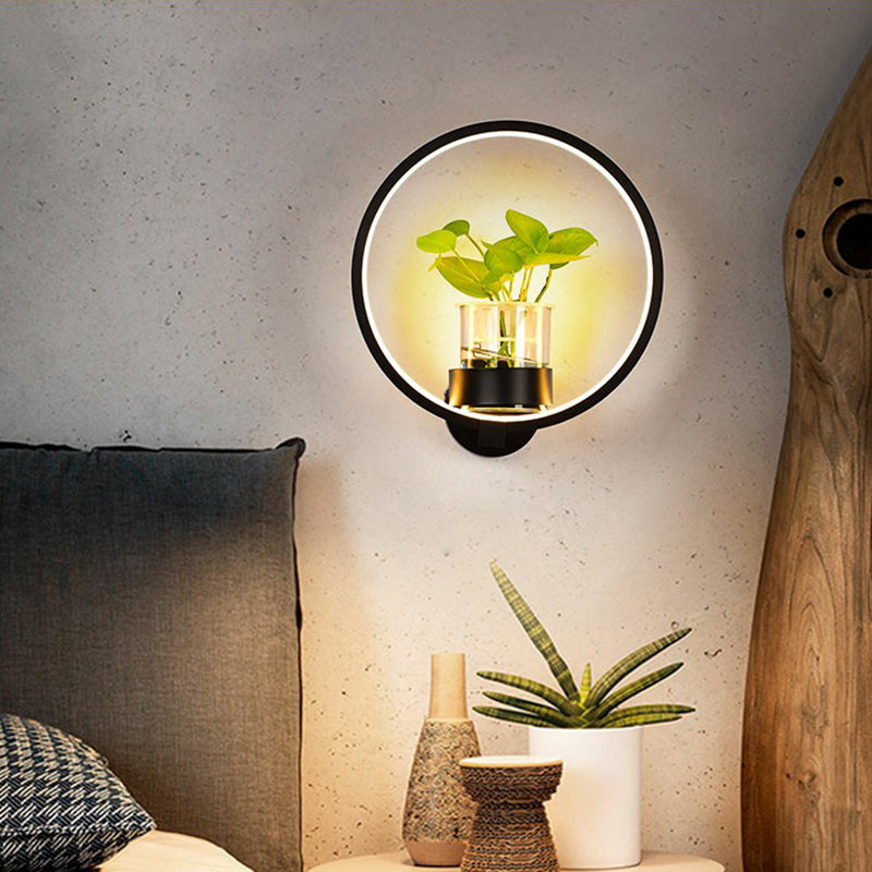 Frendorf | Künstlerische Loop-förmige Wandlampe Metall Nachttisch Wandlicht mit klarem Glas PflanzenTopf