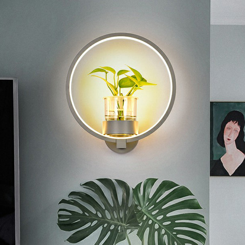 Frendorf | Künstlerische Loop-förmige Wandlampe Metall Nachttisch Wandlicht mit klarem Glas PflanzenTopf