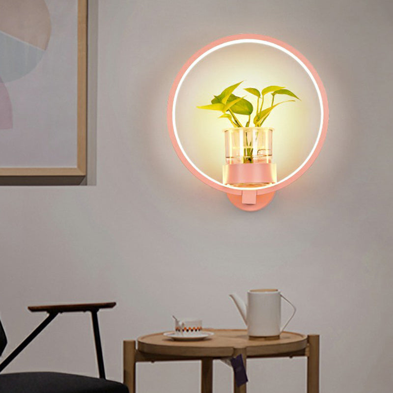 Frendorf | Künstlerische Loop-förmige Wandlampe Metall Nachttisch Wandlicht mit klarem Glas PflanzenTopf