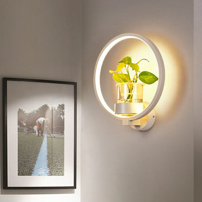 Frendorf | Künstlerische Loop-förmige Wandlampe Metall Nachttisch Wandlicht mit klarem Glas PflanzenTopf