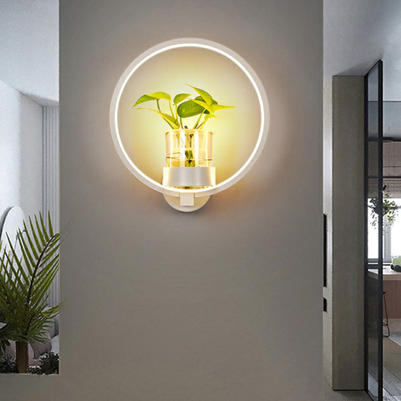 Frendorf | Künstlerische Loop-förmige Wandlampe Metall Nachttisch Wandlicht mit klarem Glas PflanzenTopf