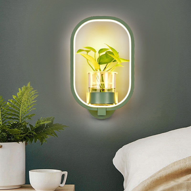 Frendorf | Künstlerische Loop-förmige Wandlampe Metall Nachttisch Wandlicht mit klarem Glas PflanzenTopf