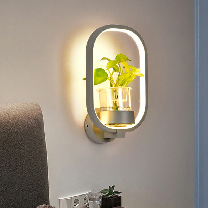 Frendorf | Künstlerische Loop-förmige Wandlampe Metall Nachttisch Wandlicht mit klarem Glas PflanzenTopf