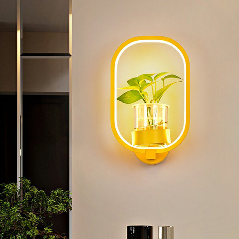 Frendorf | Künstlerische Loop-förmige Wandlampe Metall Nachttisch Wandlicht mit klarem Glas PflanzenTopf