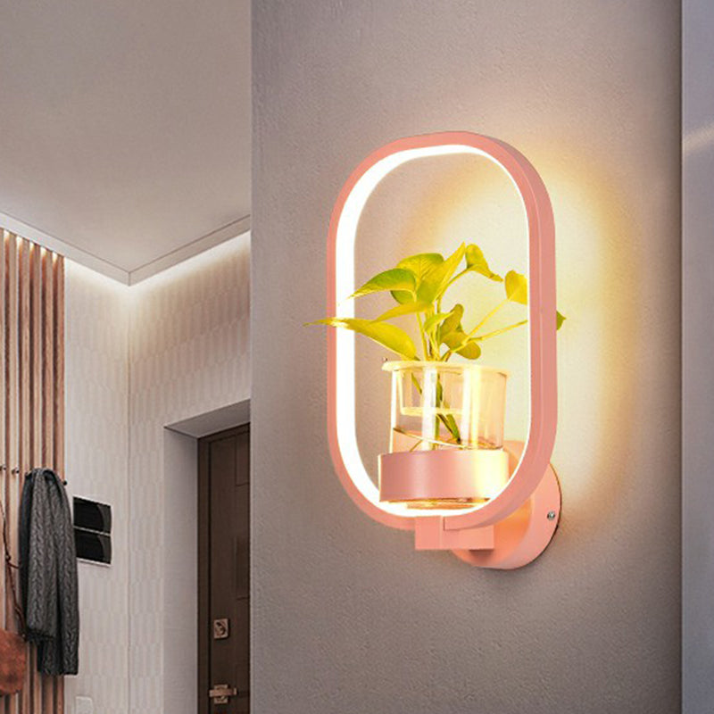 Frendorf | Künstlerische Loop-förmige Wandlampe Metall Nachttisch Wandlicht mit klarem Glas PflanzenTopf