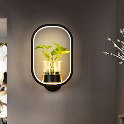 Frendorf | Künstlerische Loop-förmige Wandlampe Metall Nachttisch Wandlicht mit klarem Glas PflanzenTopf