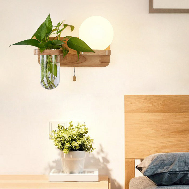 Frendorf | Roomwitte Glazen Geometrische Wandlamp Art Deco 1 Hoofdbedlamp Wandgemonteerd Licht met Plantencontainer en Houten Plank