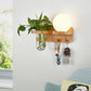 Frendorf | Roomwitte Glazen Geometrische Wandlamp Art Deco 1 Hoofdbedlamp Wandgemonteerd Licht met Plantencontainer en Houten Plank