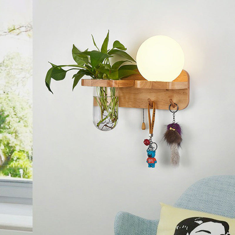 Frendorf | Roomwitte Glazen Geometrische Wandlamp Art Deco 1 Hoofdbedlamp Wandgemonteerd Licht met Plantencontainer en Houten Plank