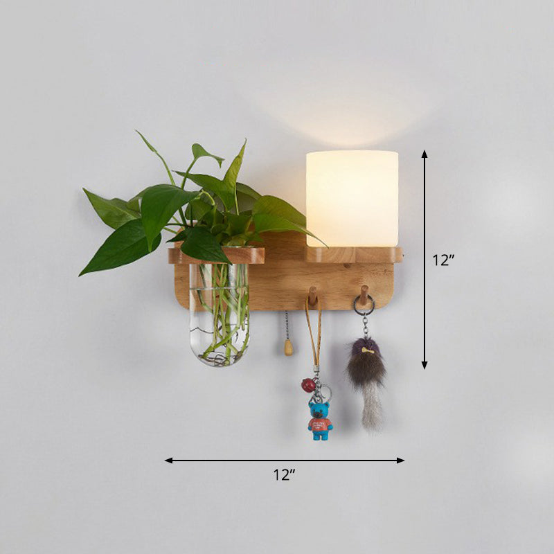 Frendorf | Roomwitte Glazen Geometrische Wandlamp Art Deco 1 Hoofdbedlamp Wandgemonteerd Licht met Plantencontainer en Houten Plank
