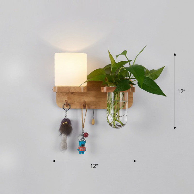 Frendorf | Roomwitte Glazen Geometrische Wandlamp Art Deco 1 Hoofdbedlamp Wandgemonteerd Licht met Plantencontainer en Houten Plank