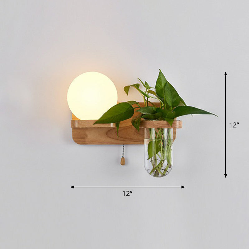 Frendorf | Roomwitte Glazen Geometrische Wandlamp Art Deco 1 Hoofdbedlamp Wandgemonteerd Licht met Plantencontainer en Houten Plank