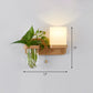 Frendorf | Roomwitte Glazen Geometrische Wandlamp Art Deco 1 Hoofdbedlamp Wandgemonteerd Licht met Plantencontainer en Houten Plank