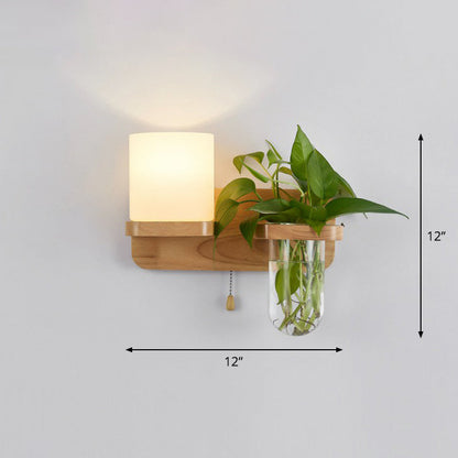 Frendorf | Roomwitte Glazen Geometrische Wandlamp Art Deco 1 Hoofdbedlamp Wandgemonteerd Licht met Plantencontainer en Houten Plank