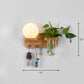 Frendorf | Roomwitte Glazen Geometrische Wandlamp Art Deco 1 Hoofdbedlamp Wandgemonteerd Licht met Plantencontainer en Houten Plank