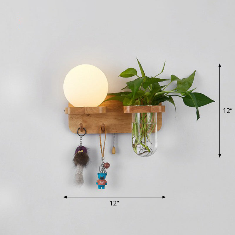 Frendorf | Roomwitte Glazen Geometrische Wandlamp Art Deco 1 Hoofdbedlamp Wandgemonteerd Licht met Plantencontainer en Houten Plank