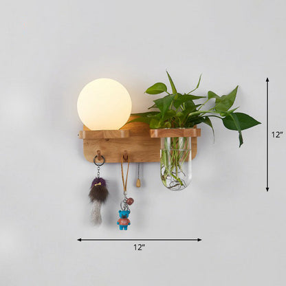 Frendorf | Roomwitte Glazen Geometrische Wandlamp Art Deco 1 Hoofdbedlamp Wandgemonteerd Licht met Plantencontainer en Houten Plank