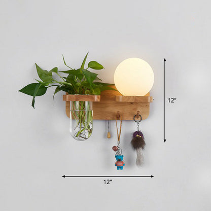 Frendorf | Roomwitte Glazen Geometrische Wandlamp Art Deco 1 Hoofdbedlamp Wandgemonteerd Licht met Plantencontainer en Houten Plank