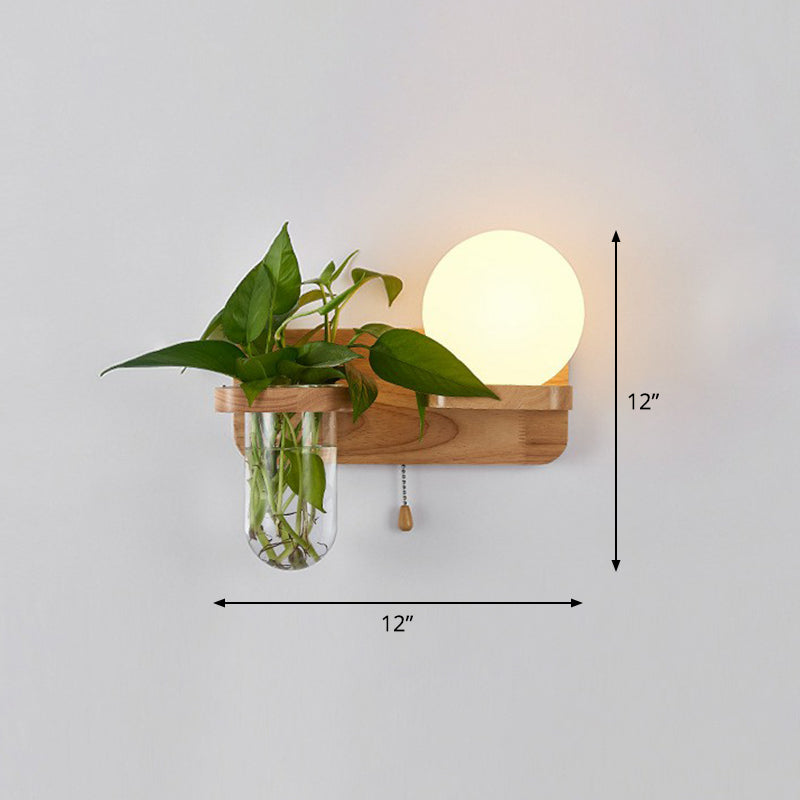 Frendorf | Roomwitte Glazen Geometrische Wandlamp Art Deco 1 Hoofdbedlamp Wandgemonteerd Licht met Plantencontainer en Houten Plank