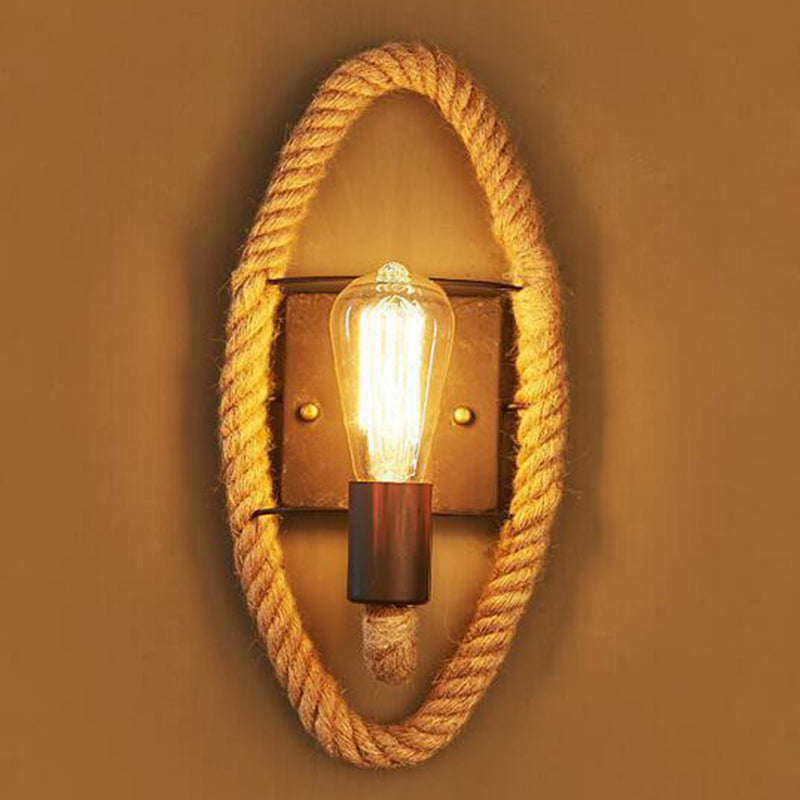 Frendorf | Metalen Open Bulb Wandlamp Landhuis 1 Hoofd Corridor Wandlamp met Touwring in Bruin
