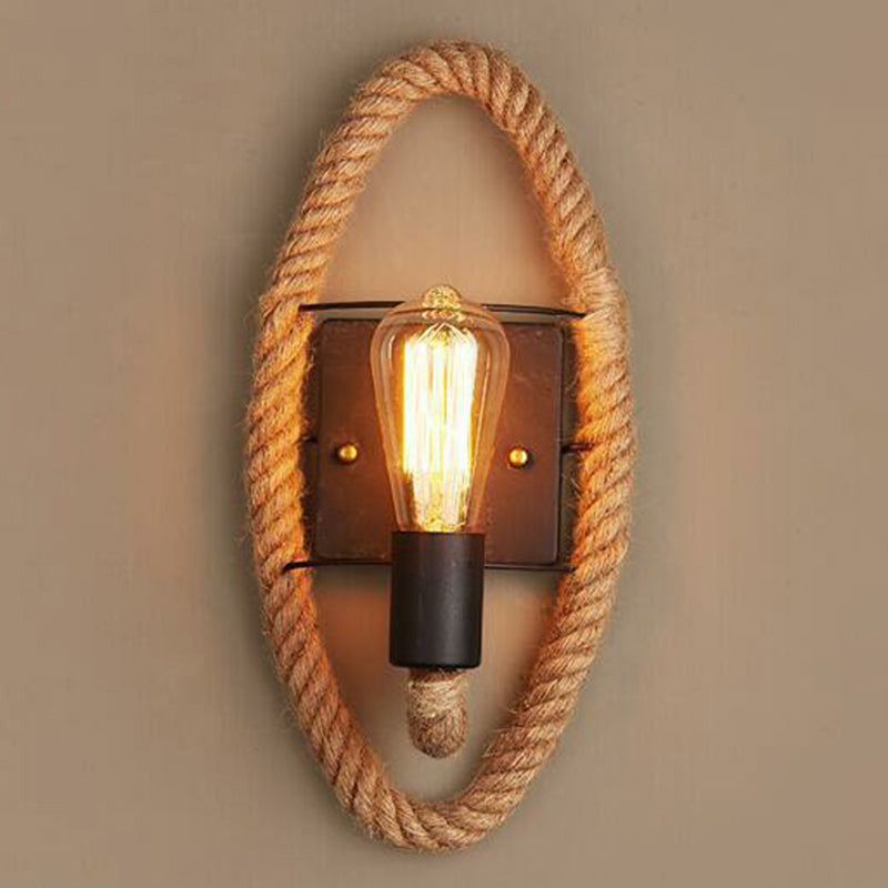Frendorf | Metalen Open Bulb Wandlamp Landhuis 1 Hoofd Corridor Wandlamp met Touwring in Bruin