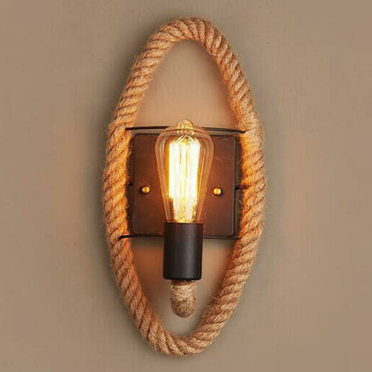 Frendorf | Metalen Open Bulb Wandlamp Landhuis 1 Hoofd Corridor Wandlamp met Touwring in Bruin