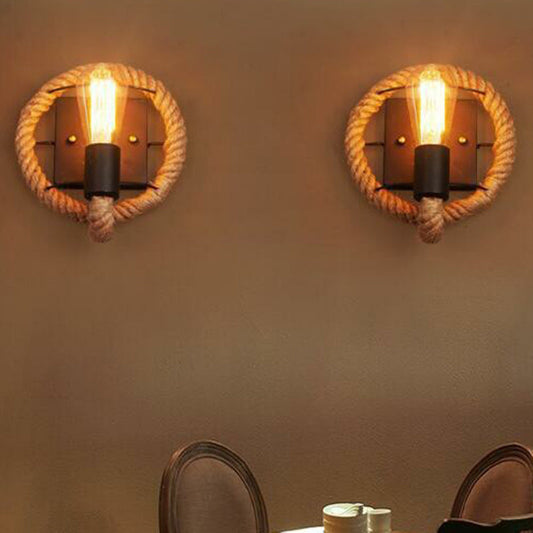 Frendorf | Metalen Open Bulb Wandlamp Landhuis 1 Hoofd Corridor Wandlamp met Touwring in Bruin