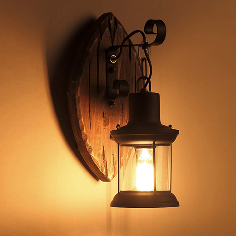 Frendorf | Holz Shiplap Wandlampe Leuchte Land 1-Licht Restaurant Wandleuchte in Braun