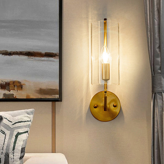 Frendorf | 1/2 Gloeilampen Tube Wandlamp Traditioneel Helder Glas Wandverlichting Fixture in Goud voor Bedzijde