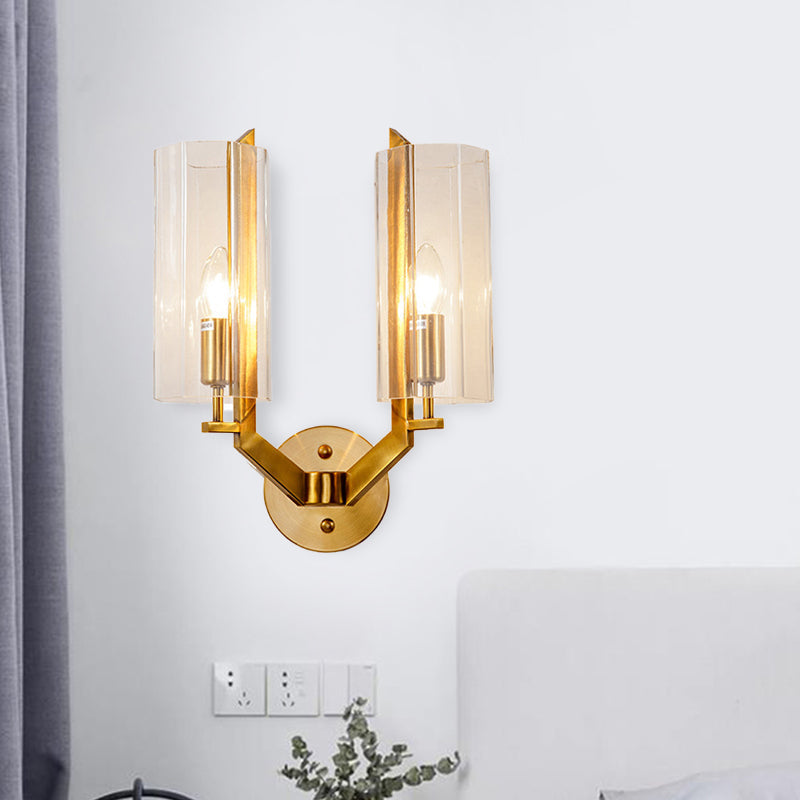 Frendorf | 1/2 Gloeilampen Tube Wandlamp Traditioneel Helder Glas Wandverlichting Fixture in Goud voor Bedzijde