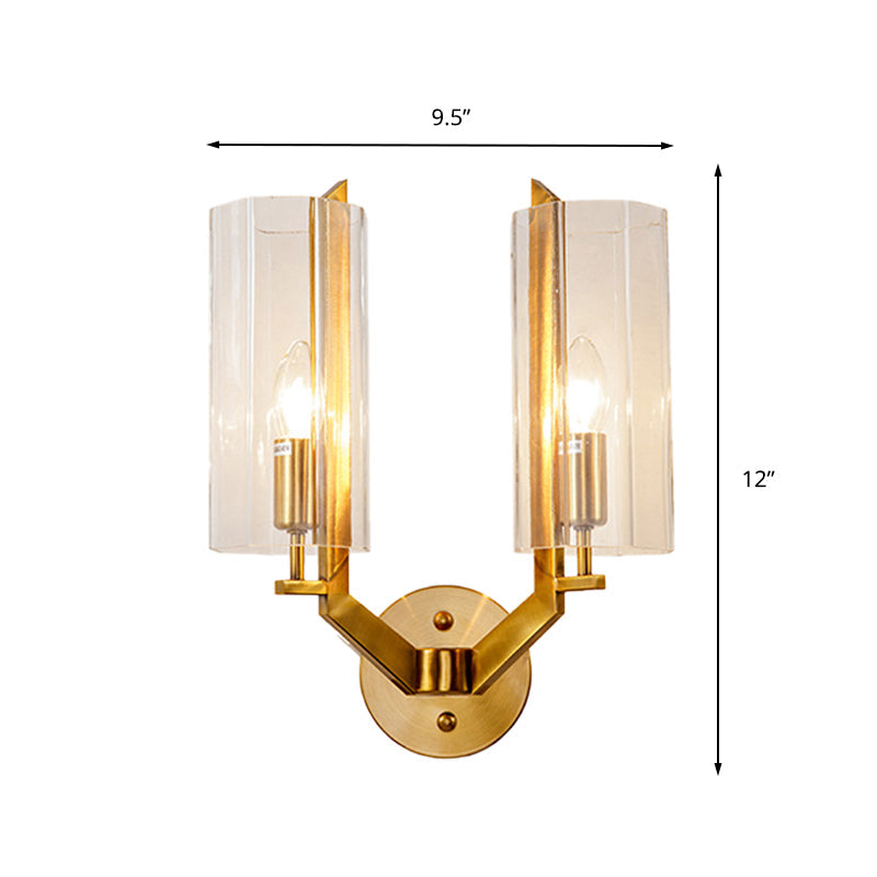 Frendorf | 1/2 Gloeilampen Tube Wandlamp Traditioneel Helder Glas Wandverlichting Fixture in Goud voor Bedzijde