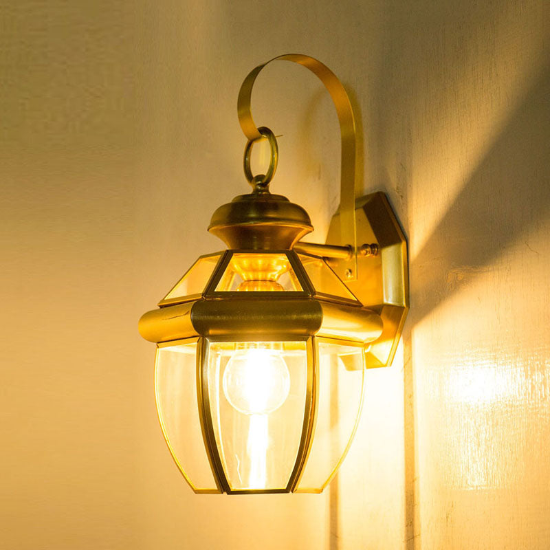 Frendorf | 1 Glühbirnen-Glas-Halterlampe Tradition Klarglas Wandbeleuchtung Leuchte in Schwarz/Messing für Nachttische