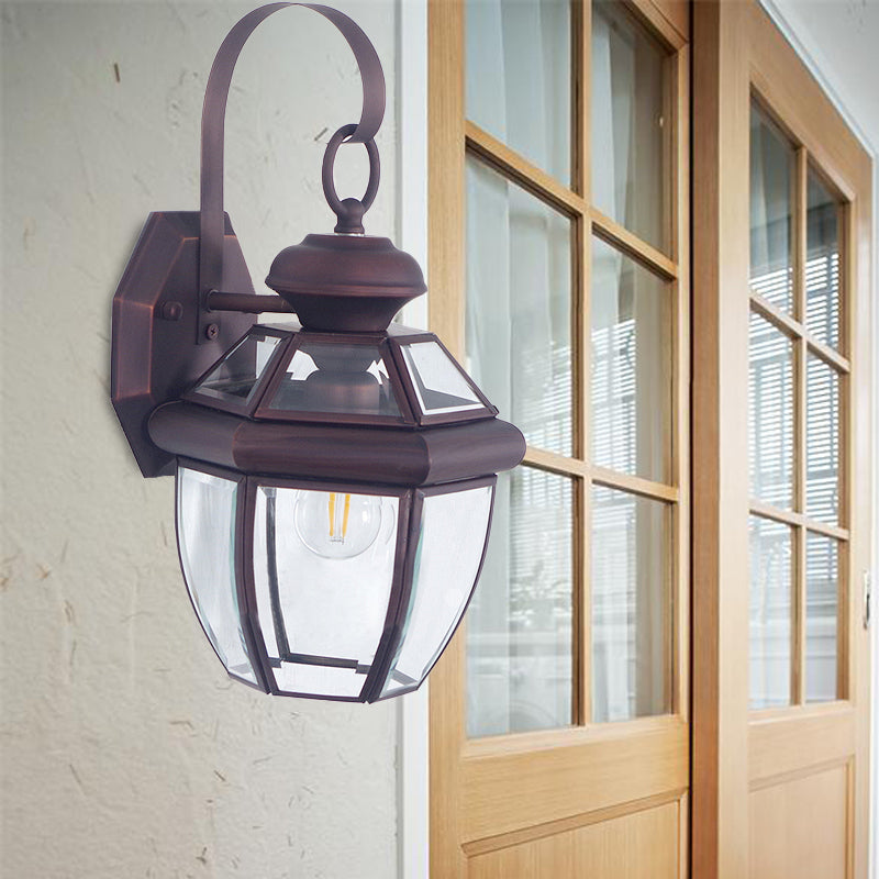 Frendorf | 1 Glühbirnen-Glas-Halterlampe Tradition Klarglas Wandbeleuchtung Leuchte in Schwarz/Messing für Nachttische