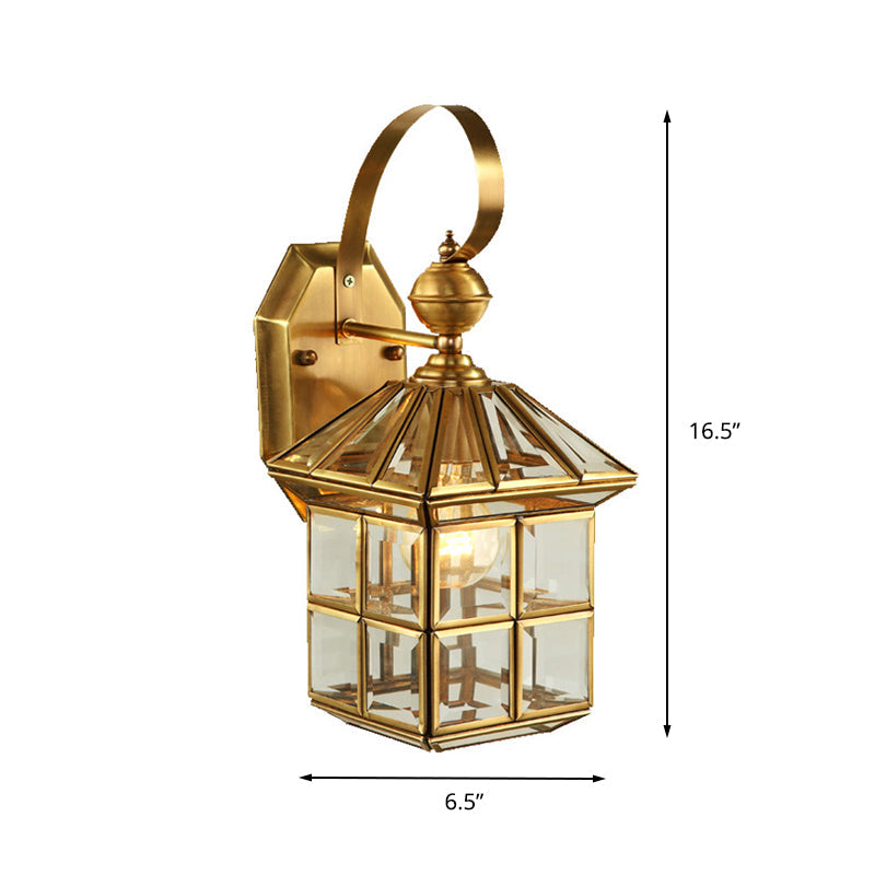 Frendorf | Messing Huis Wandlamp Traditionele Heldere Glas 1 Lamp Wand Gemonteerd Lamp voor Balkon