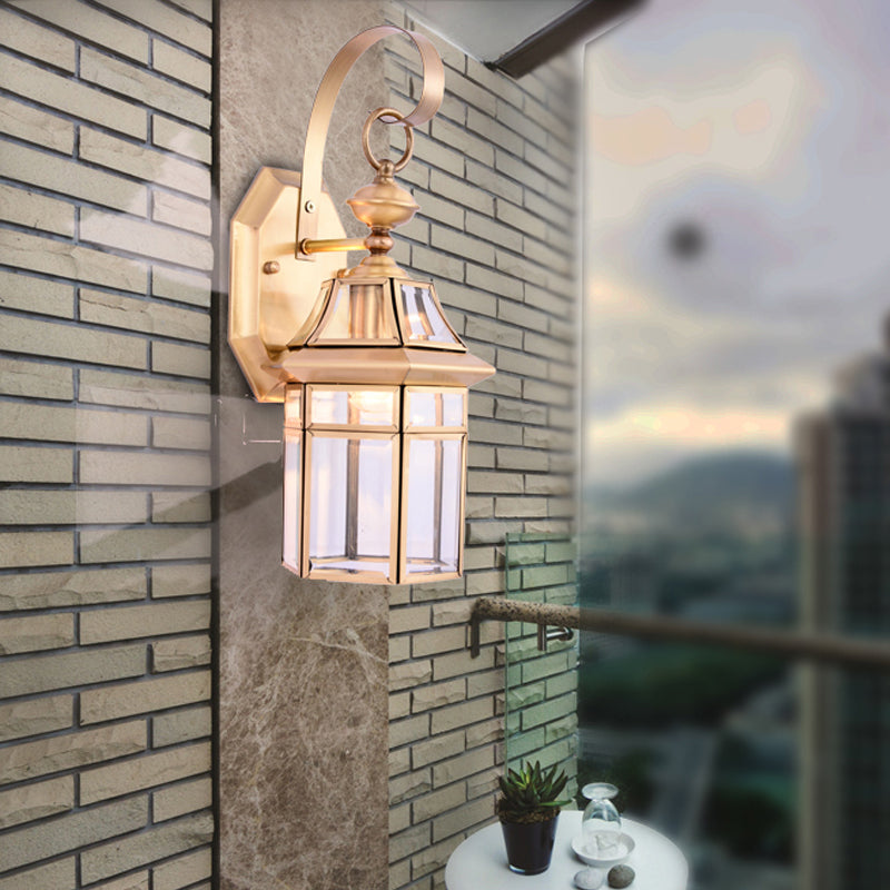 Frendorf | Hexagoon Helder Glas Wandlamp Traditie 1 Hoofd Messing Opbouw Wandlicht voor Trap